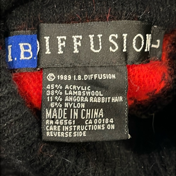 Vintage 1989 IB Diffusion sequin tunic sweater Large Black red turtleneck - Picture 6 of 7